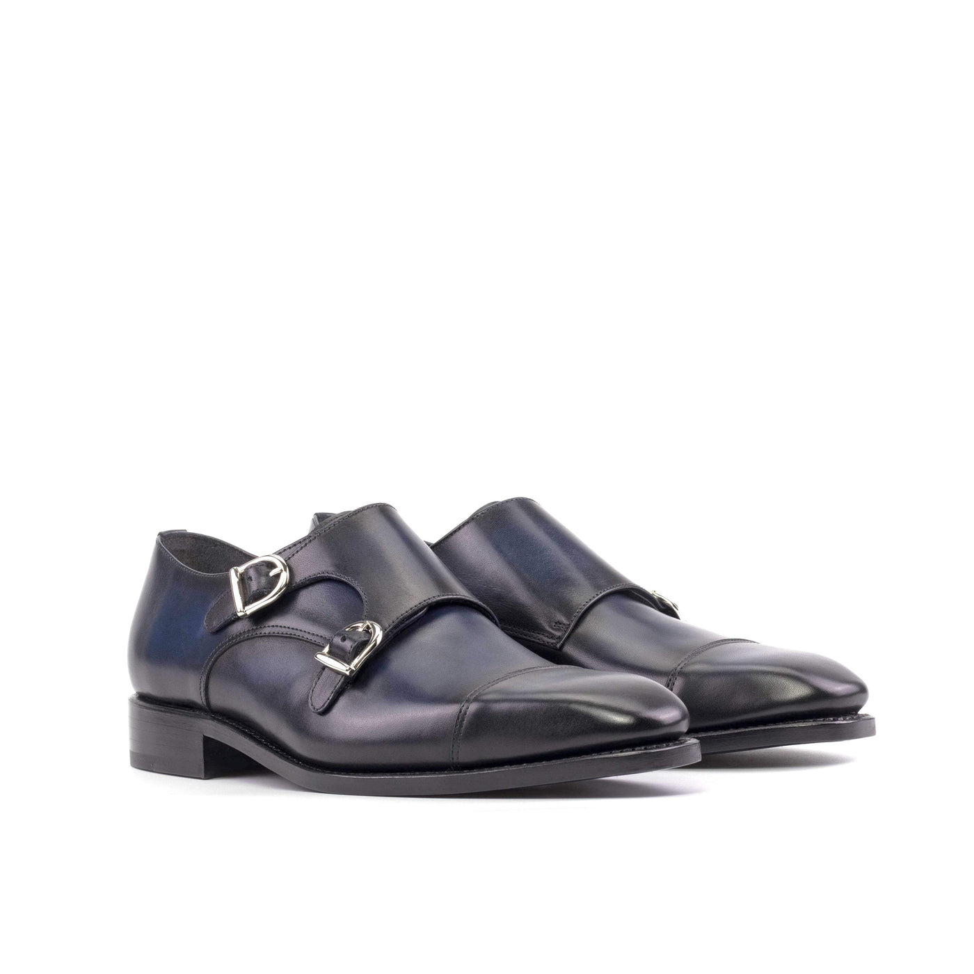 Men's Double Monk Shoes Leather Goodyear Welt Blue 5627 6- MERRIMIUM