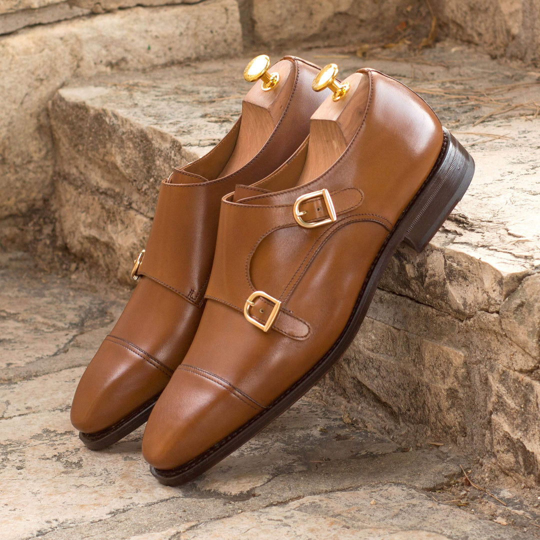 Men's Double Monk Shoes Leather Goodyear Welt Brown 3734 1- MERRIMIUM--GID-2565-3734