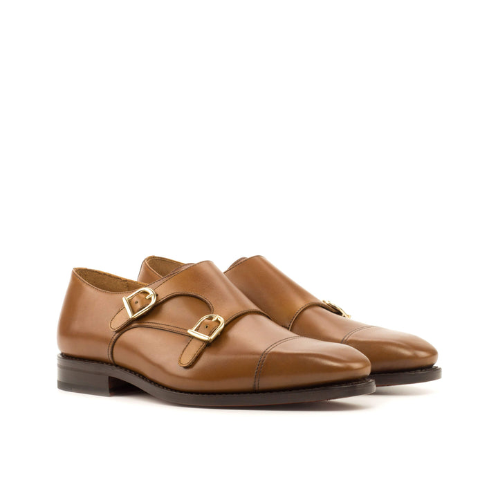 Men's Double Monk Shoes Leather Goodyear Welt Brown 3734 3- MERRIMIUM