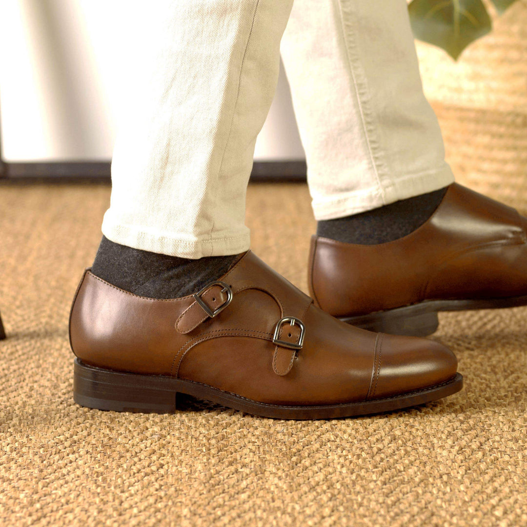 Men's Double Monk Shoes Leather Goodyear Welt Brown 5325 5- MERRIMIUM
