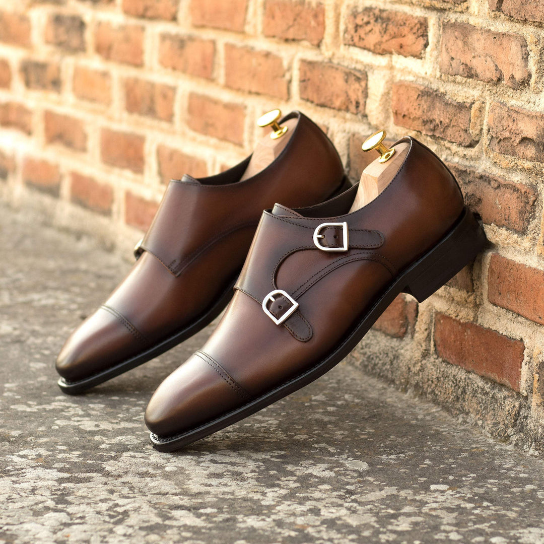Men's Double Monk Shoes Leather Goodyear Welt Brown 5443 1- MERRIMIUM--GID-2574-5443