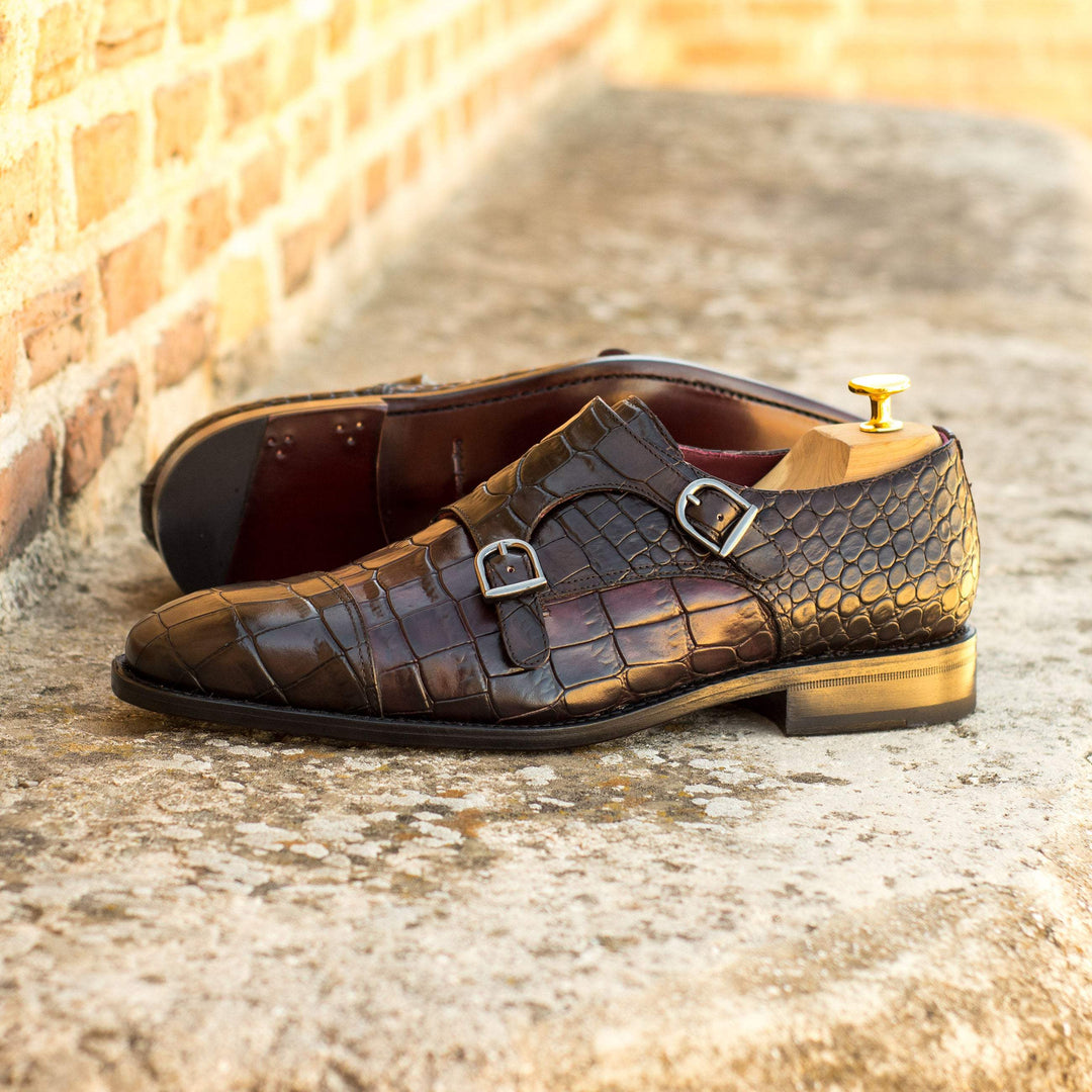 Men's Double Monk Shoes Leather Goodyear Welt Brown Burgundy 4492 1- MERRIMIUM--GID-2565-4492