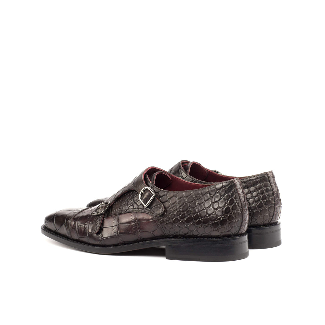 Men's Double Monk Shoes Leather Goodyear Welt Brown Burgundy 4492 4- MERRIMIUM