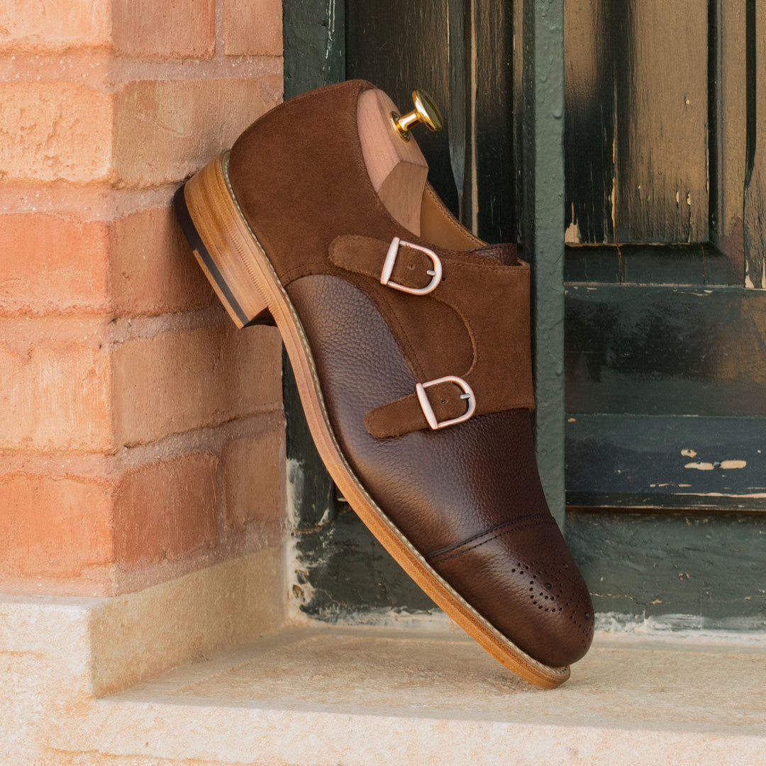 Men's Double Monk Shoes Leather Goodyear Welt Brown Dark Brown 3421 1- MERRIMIUM--GID-2433-3421