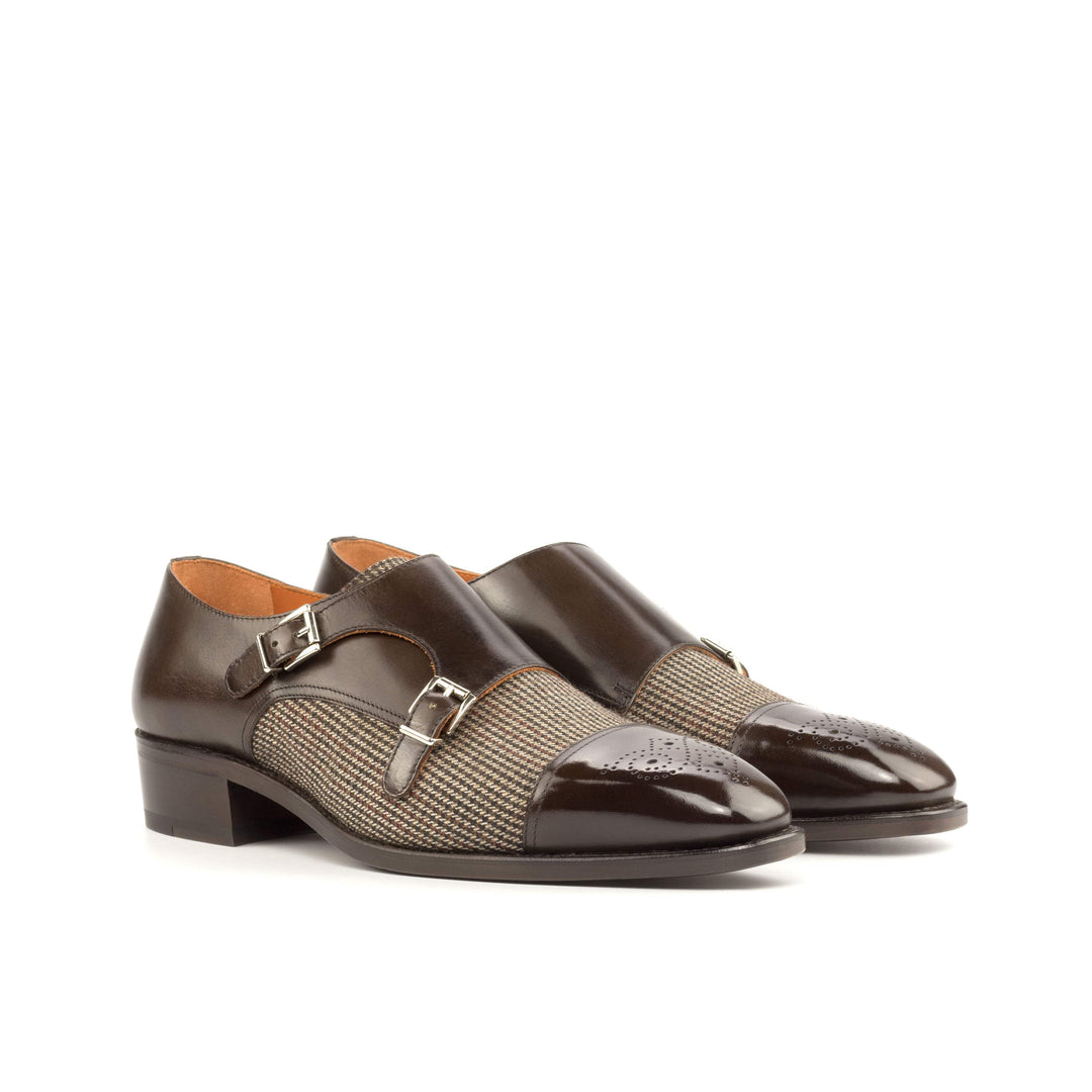 Men's Double Monk Shoes Leather Goodyear Welt Brown Dark Brown 4981 3- MERRIMIUM
