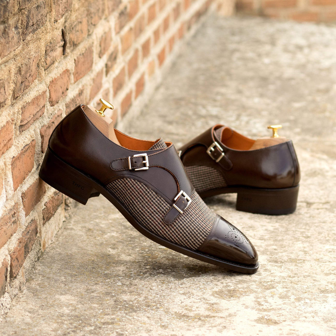 Men's Double Monk Shoes Leather Goodyear Welt Brown Dark Brown 4981 1- MERRIMIUM--GID-3529-4981