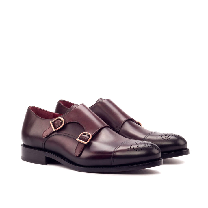 Men's Double Monk Shoes Leather Goodyear Welt Burgundy 3233 3- MERRIMIUM