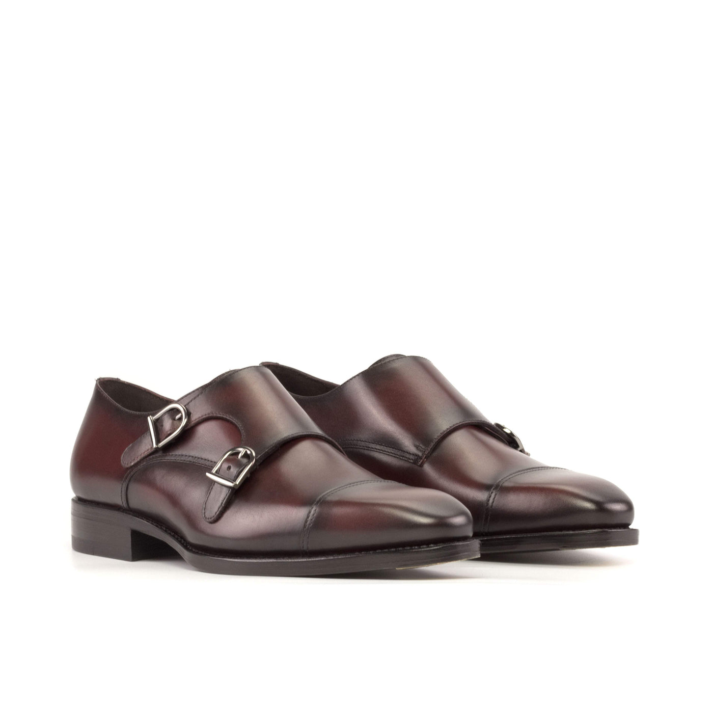 Men's Double Monk Shoes Leather Goodyear Welt Burgundy 5404 3- MERRIMIUM