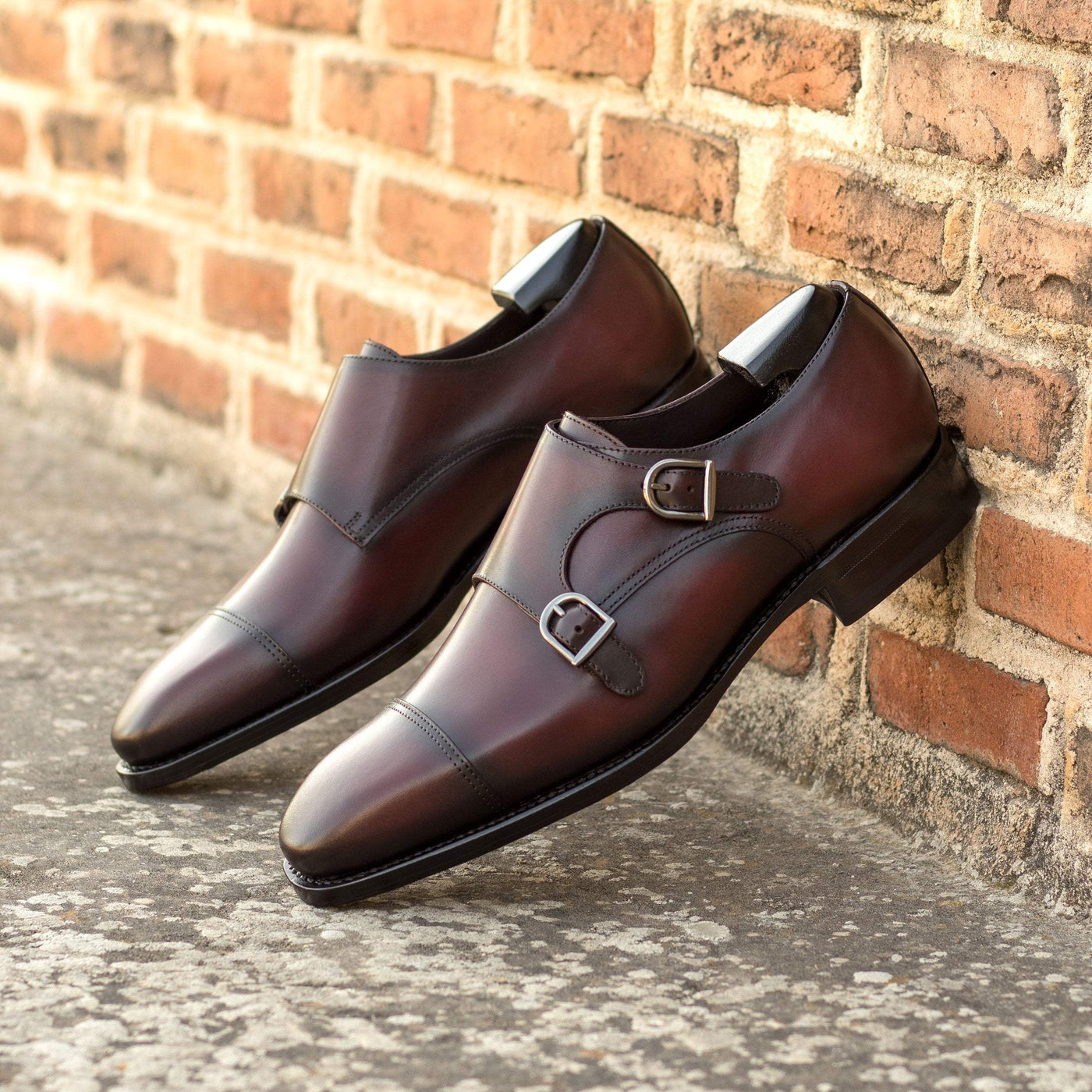 Men's Double Monk Shoes Leather Goodyear Welt Burgundy 5404 1- MERRIMIUM--GID-2574-5404
