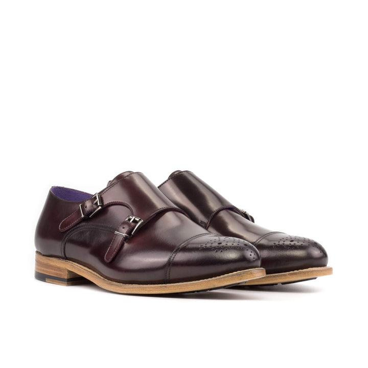 Men's Double Monk Shoes Leather Goodyear Welt Burgundy 5678 3- MERRIMIUM