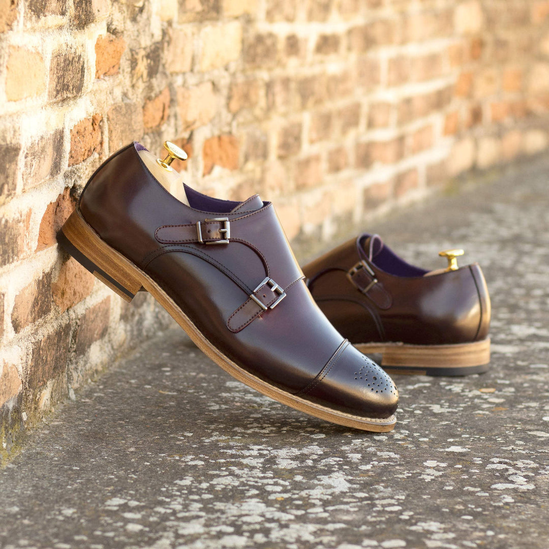 Men's Double Monk Shoes Leather Goodyear Welt Burgundy 5678 1- MERRIMIUM--GID-3361-5678
