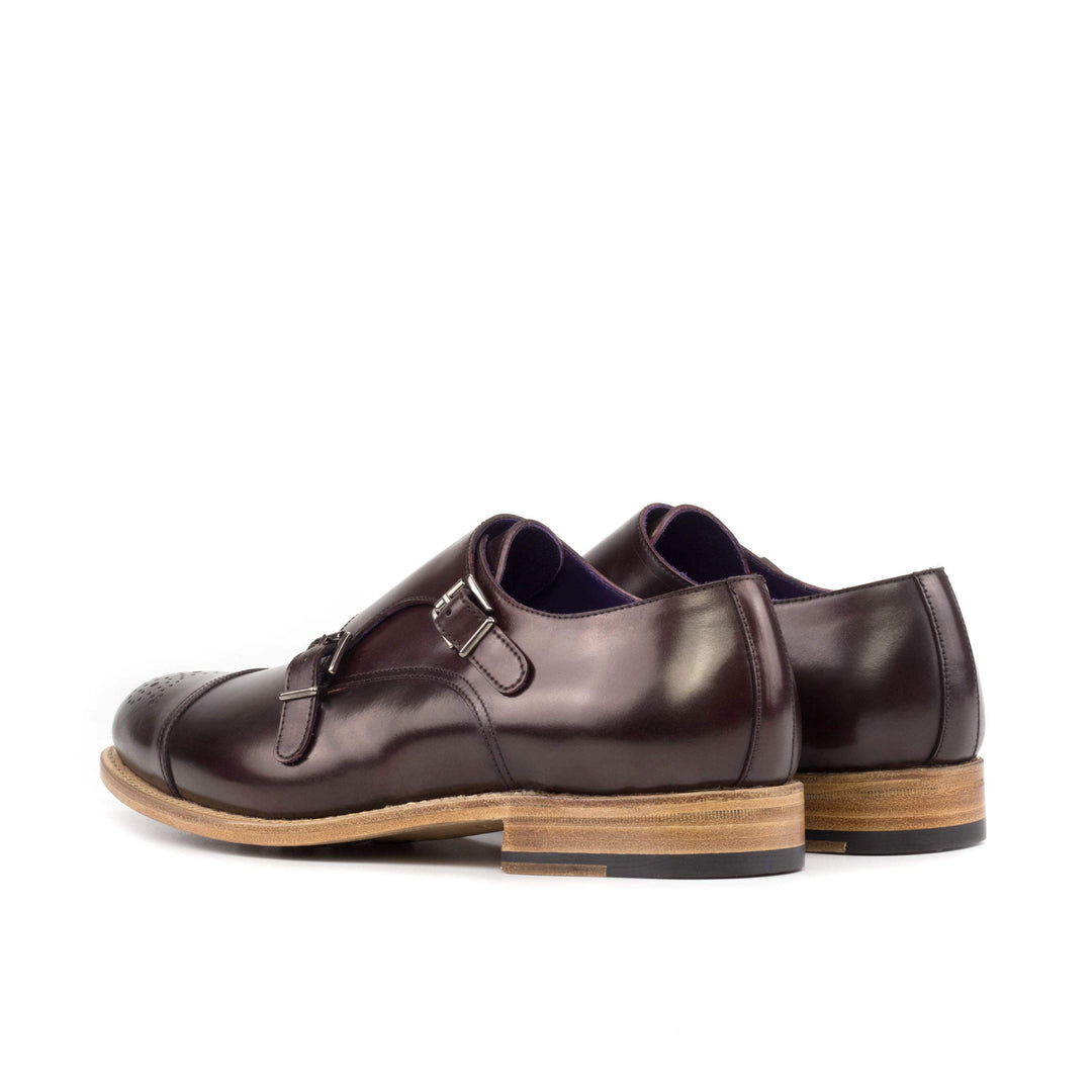 Men's Double Monk Shoes Leather Goodyear Welt Burgundy 5678 4- MERRIMIUM
