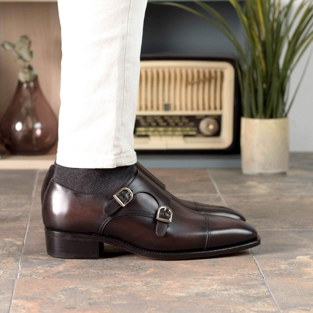 Men's Double Monk Shoes Leather Goodyear Welt Dark Brown 5411 5- MERRIMIUM