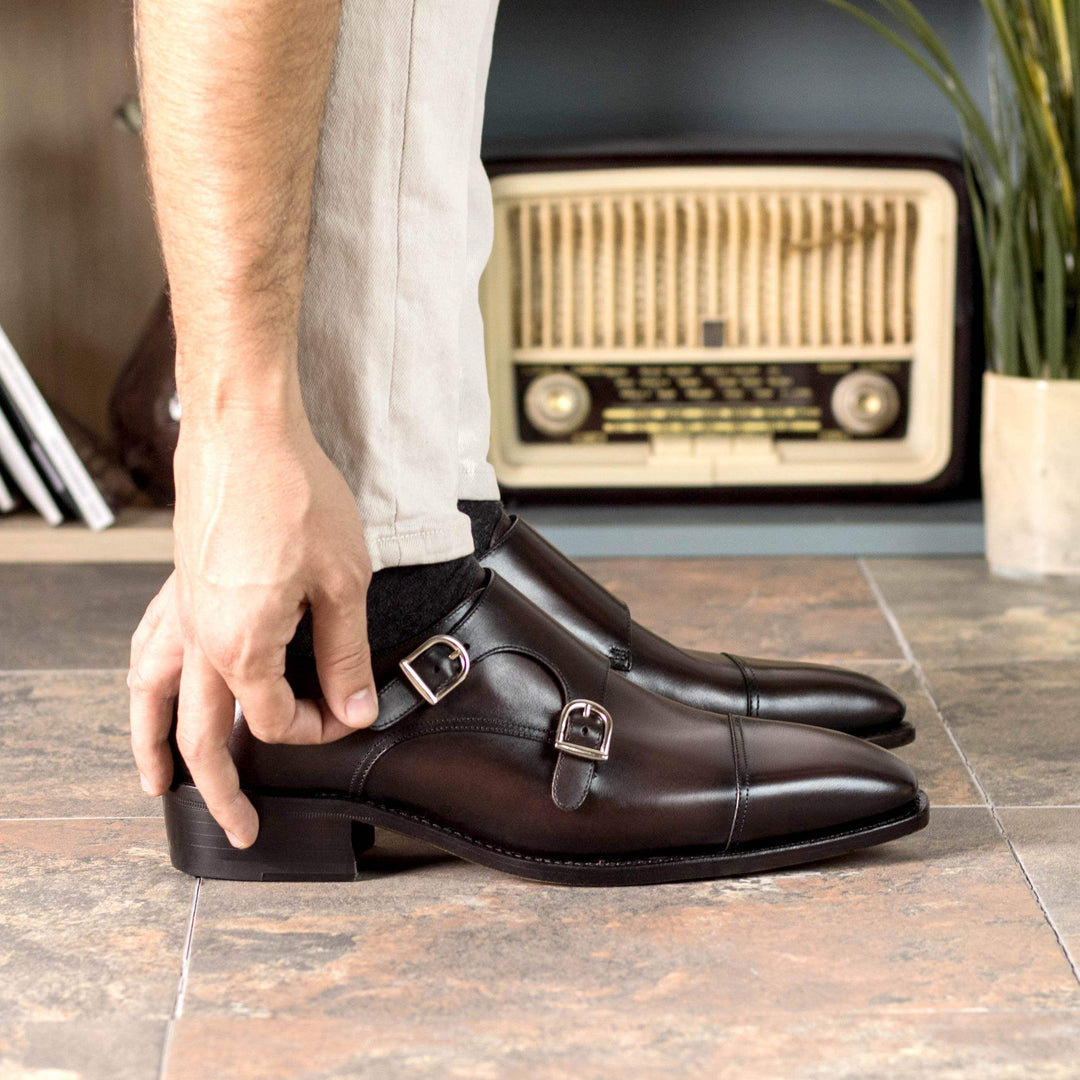 Men's Double Monk Shoes Leather Goodyear Welt Dark Brown 5411 1- MERRIMIUM--GID-4332-5411