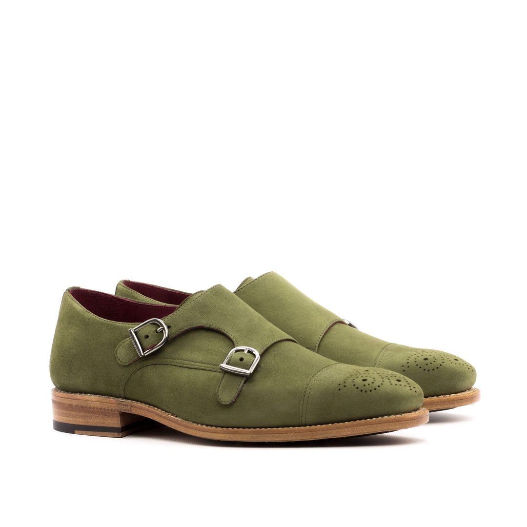 Men's Double Monk Shoes Leather Goodyear Welt Green 3470 3- MERRIMIUM