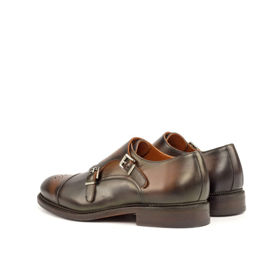 Men's Double Monk Shoes Leather Goodyear Welt Grey Brown 4679 4- MERRIMIUM