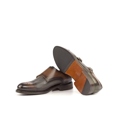 Men's Double Monk Shoes Leather Goodyear Welt Grey Brown 4679 2- MERRIMIUM