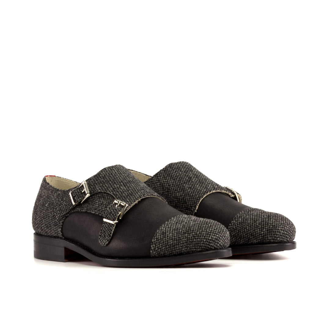 Men's Double Monk Shoes Leather Goodyear Welt Grey Red 5445 3- MERRIMIUM