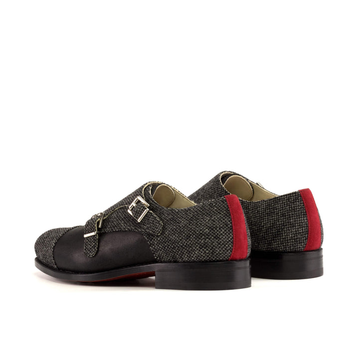 Men's Double Monk Shoes Leather Goodyear Welt Grey Red 5445 4- MERRIMIUM