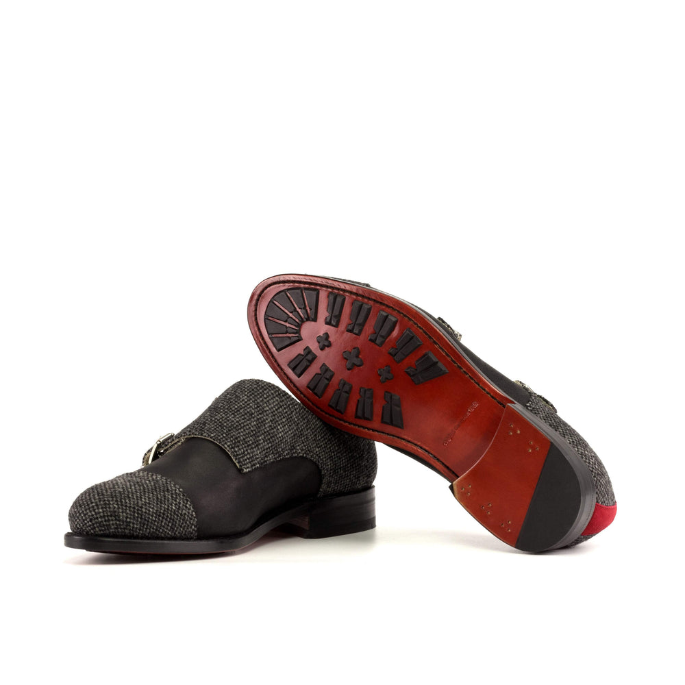 Men's Double Monk Shoes Leather Goodyear Welt Grey Red 5445 2- MERRIMIUM