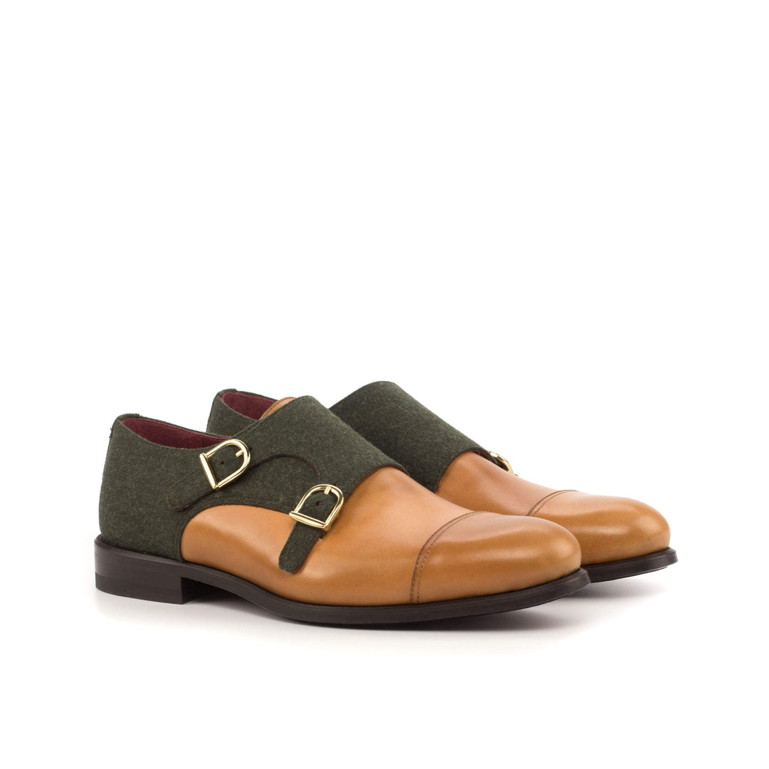 Men's Double Monk Shoes Leather Green Brown 4555 3- MERRIMIUM