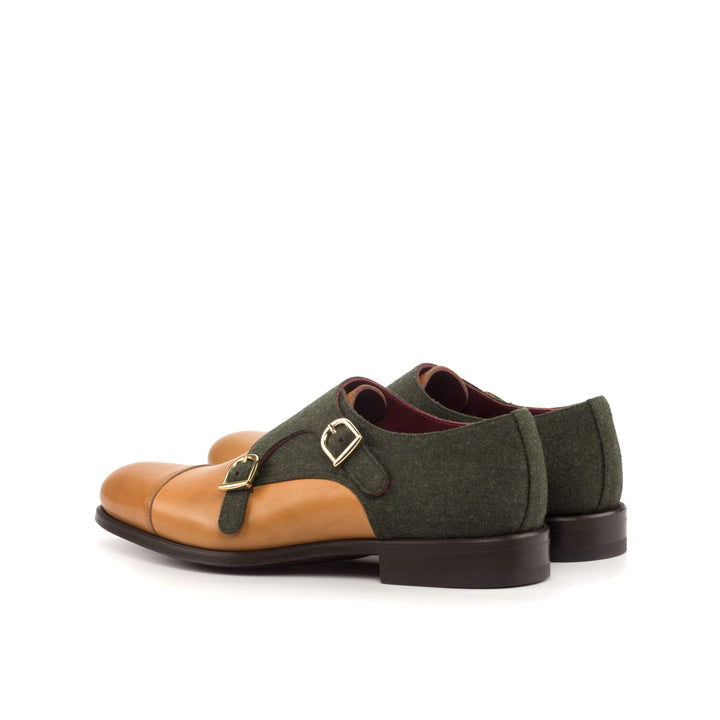 Men's Double Monk Shoes Leather Green Brown 4555 4- MERRIMIUM