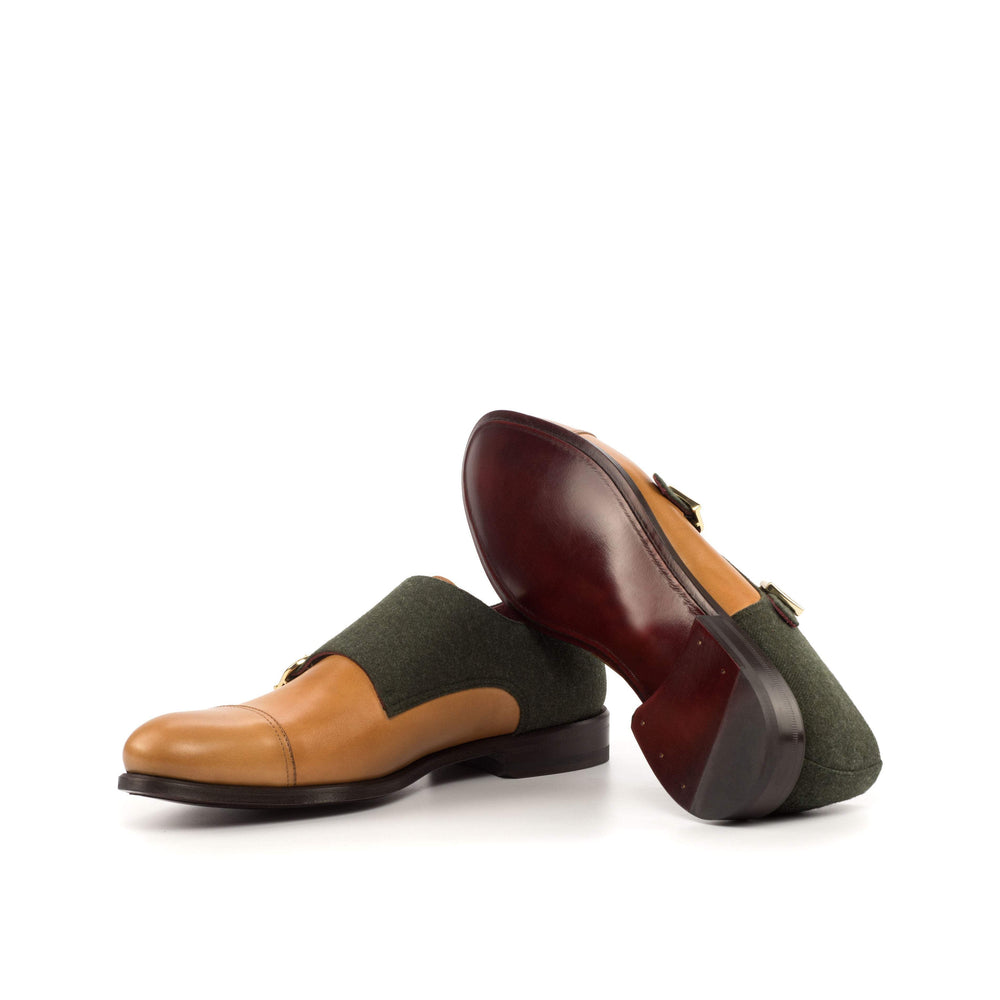 Men's Double Monk Shoes Leather Green Brown 4555 2- MERRIMIUM