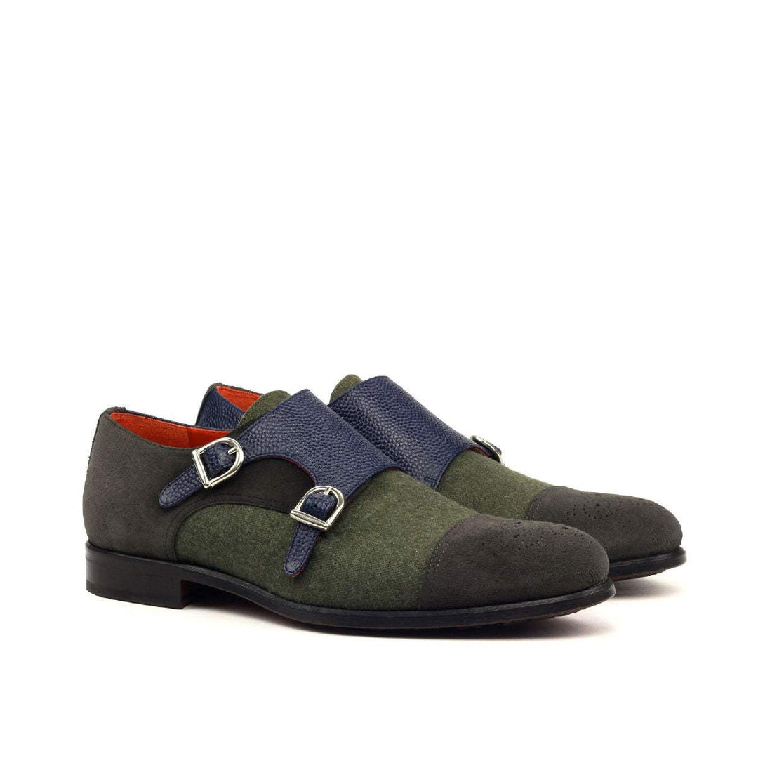 Men's Double Monk Shoes Leather Green Grey 2390 3- MERRIMIUM