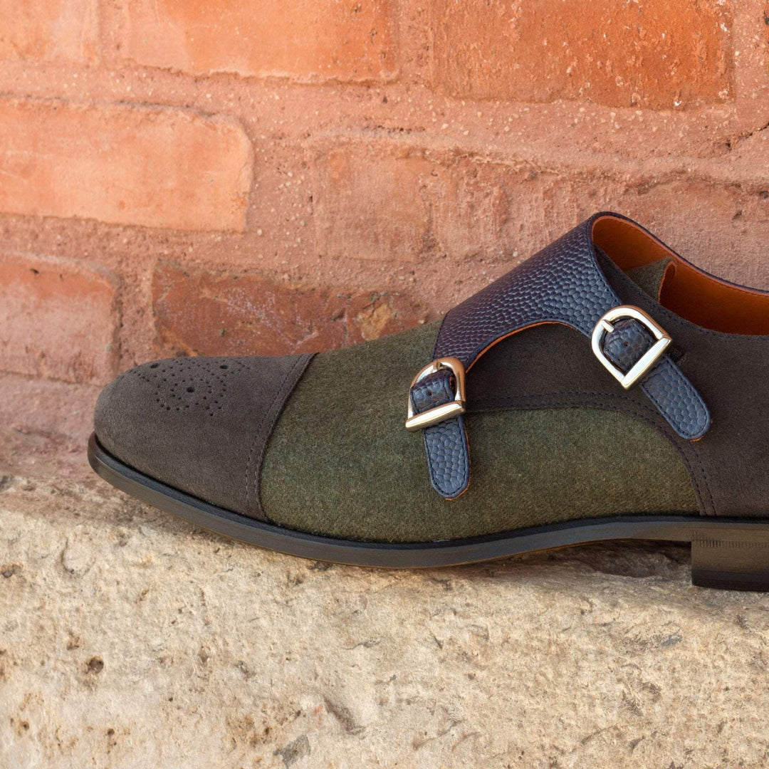 Men's Double Monk Shoes Leather Green Grey 2390 1- MERRIMIUM--GID-1365-2390