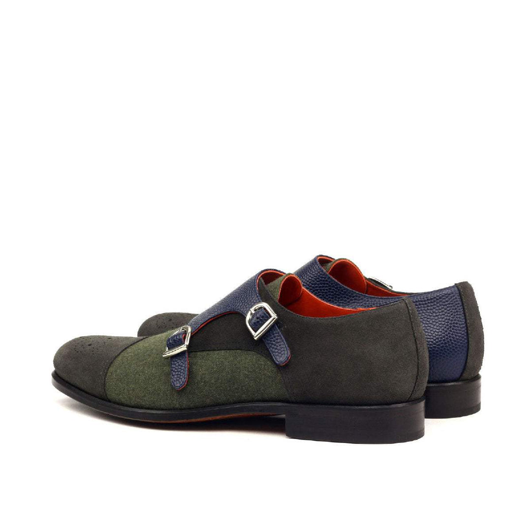 Men's Double Monk Shoes Leather Green Grey 2390 4- MERRIMIUM