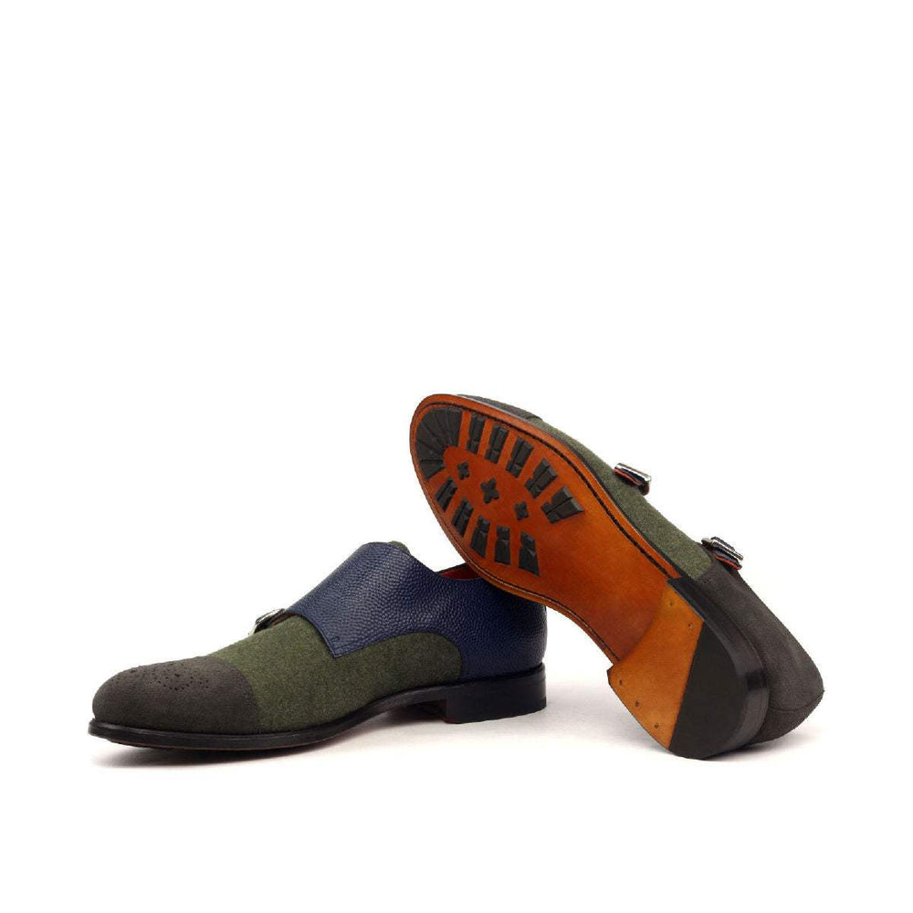 Men's Double Monk Shoes Leather Green Grey 2390 2- MERRIMIUM
