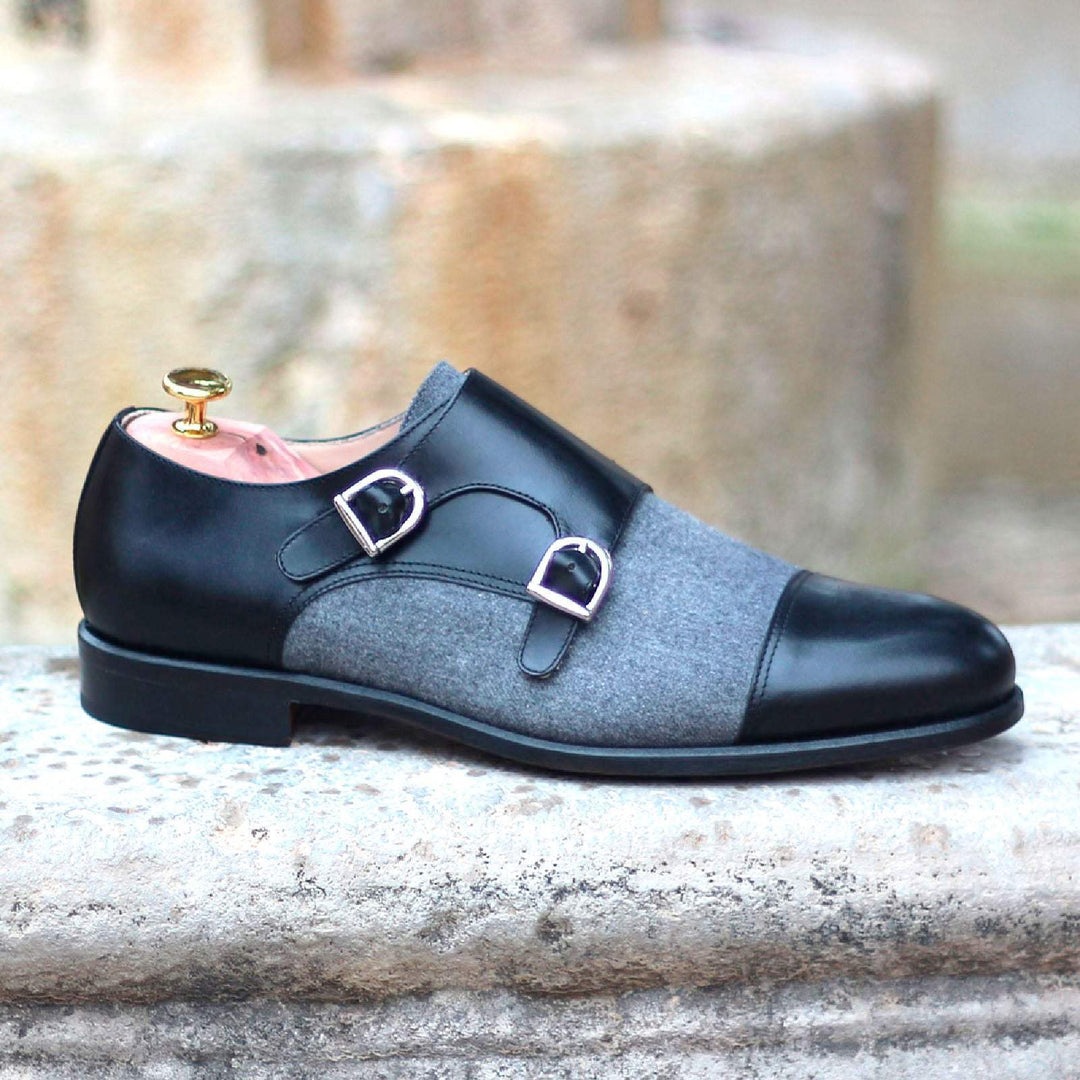 Men's Double Monk Shoes Leather Grey Black 1795 1- MERRIMIUM--GID-1365-1795