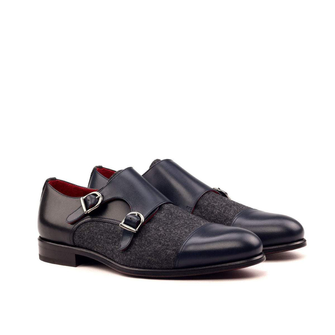 Men's Double Monk Shoes Leather Grey Black 2536 3- MERRIMIUM