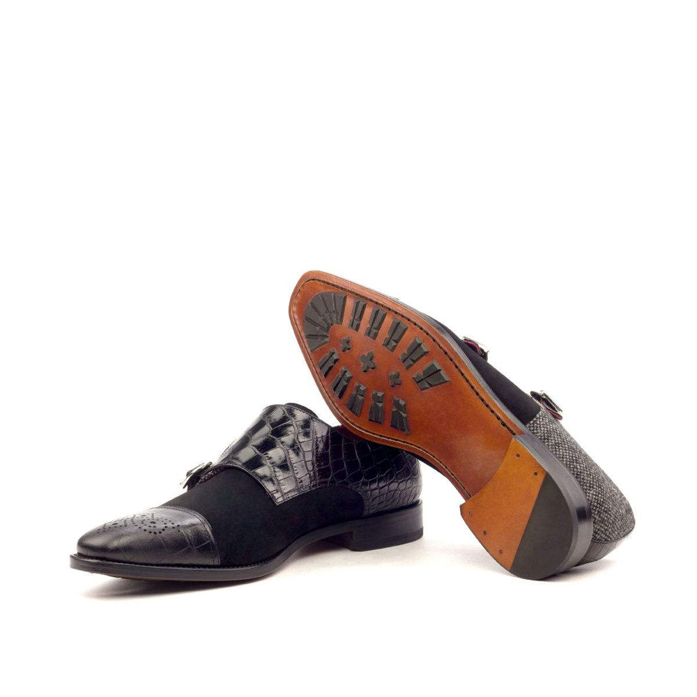 Men's Double Monk Shoes Leather Grey Black 2590 2- MERRIMIUM