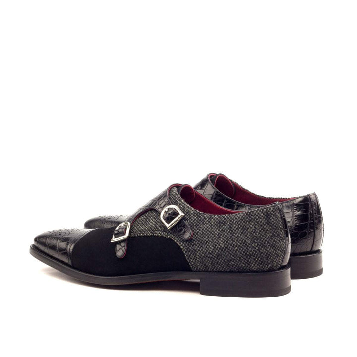 Men's Double Monk Shoes Leather Grey Black 2590 4- MERRIMIUM