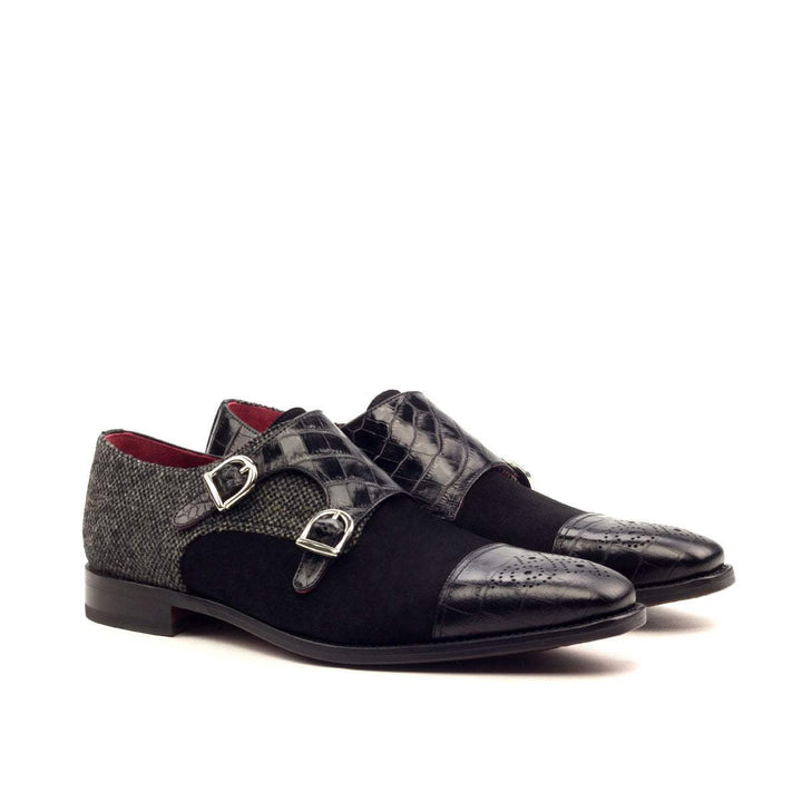 Men's Double Monk Shoes Leather Grey Black 2590 3- MERRIMIUM
