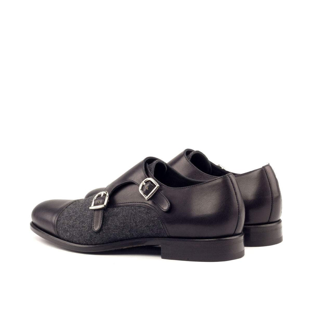 Men's Double Monk Shoes Leather Grey Black 2644 4- MERRIMIUM