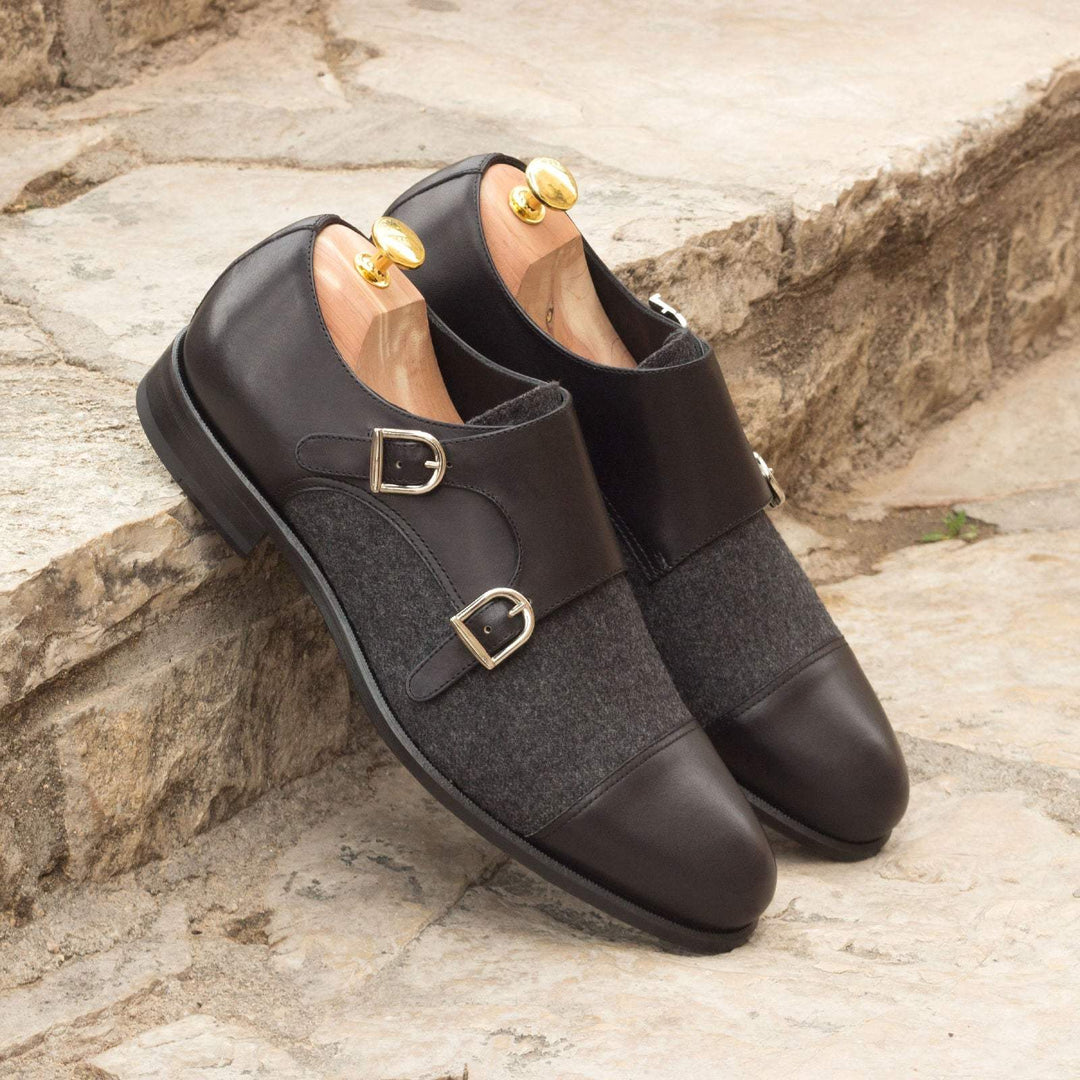 Men's Double Monk Shoes Leather Grey Black 2644 1- MERRIMIUM--GID-1365-2644
