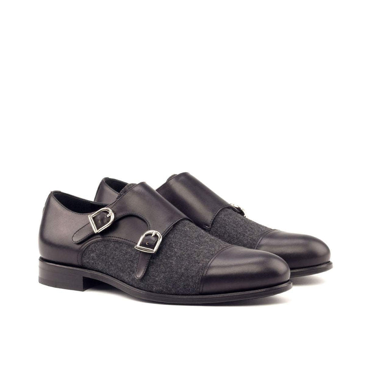 Men's Double Monk Shoes Leather Grey Black 2644 3- MERRIMIUM
