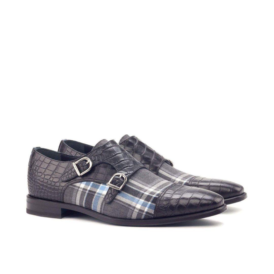 Men's Double Monk Shoes Leather Grey Black 3015 3- MERRIMIUM