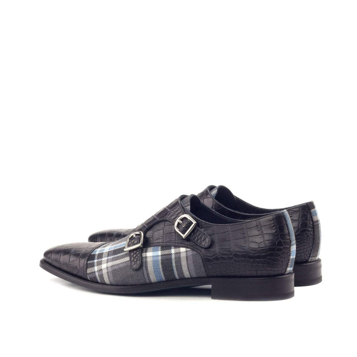 Men's Double Monk Shoes Leather Grey Black 3015 4- MERRIMIUM
