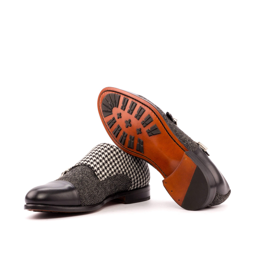 Men's Double Monk Shoes Leather Grey Black 3456 2- MERRIMIUM