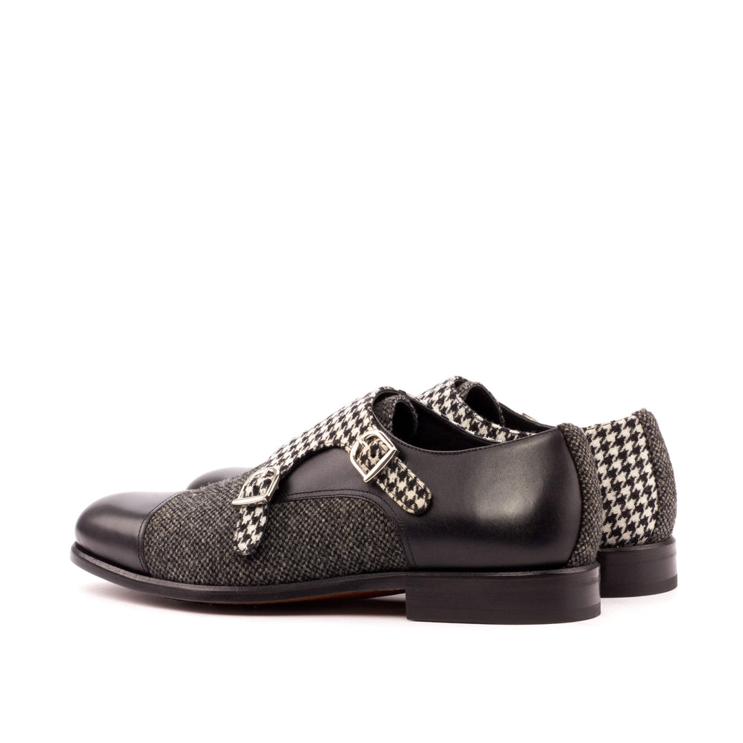 Men's Double Monk Shoes Leather Grey Black 3456 4- MERRIMIUM
