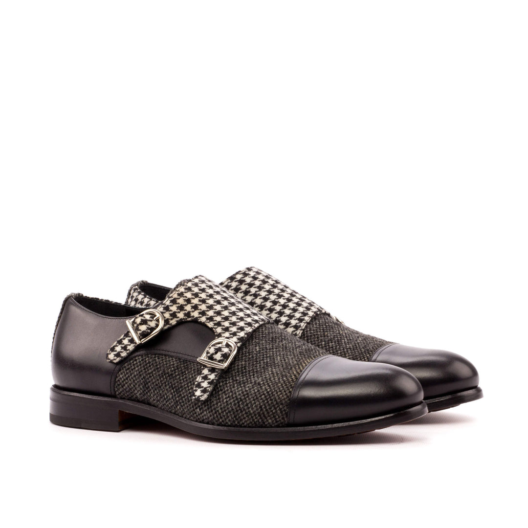 Men's Double Monk Shoes Leather Grey Black 3456 3- MERRIMIUM