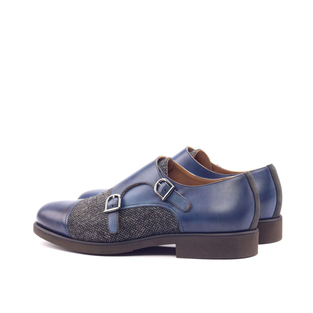 Men's Double Monk Shoes Leather Grey Blue 3107 4- MERRIMIUM