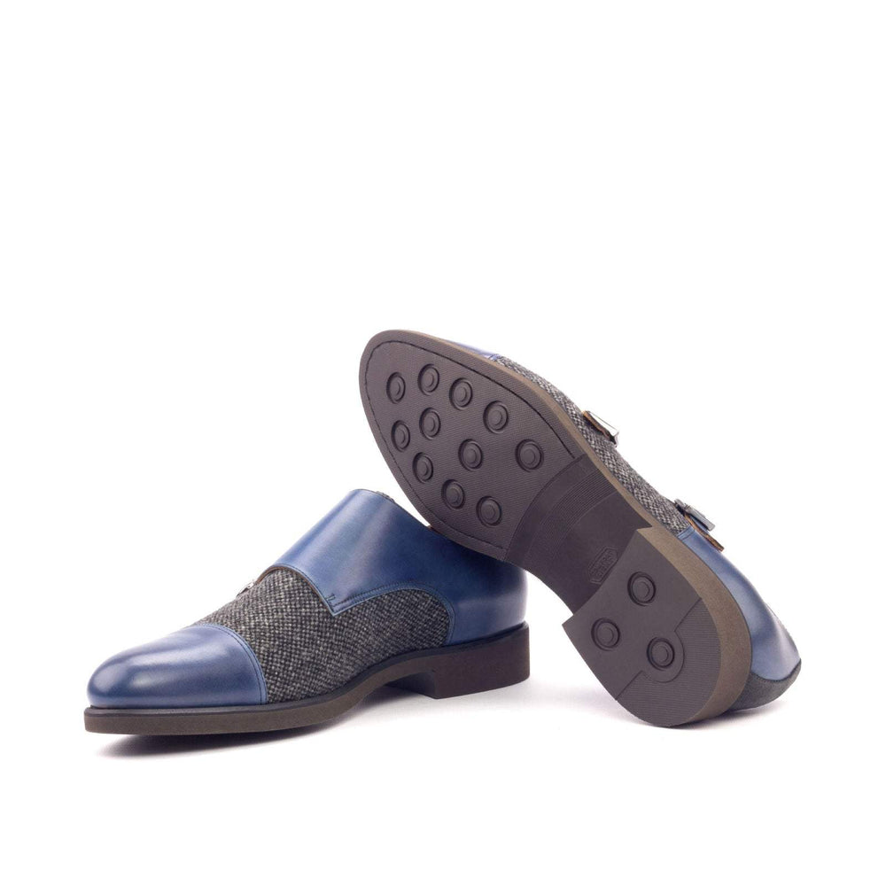 Men's Double Monk Shoes Leather Grey Blue 3107 2- MERRIMIUM