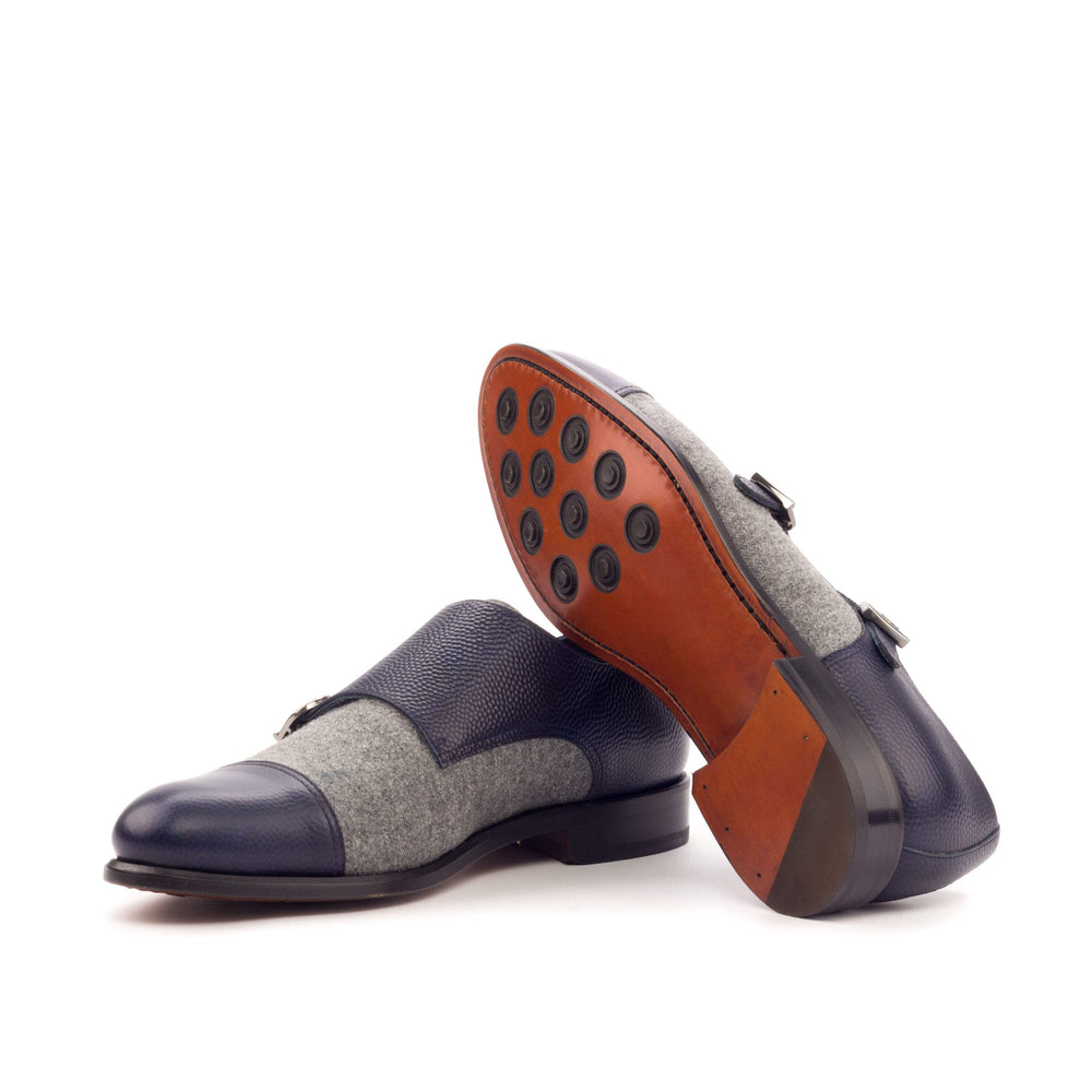 Men's Double Monk Shoes Leather Grey Blue 3441 2- MERRIMIUM