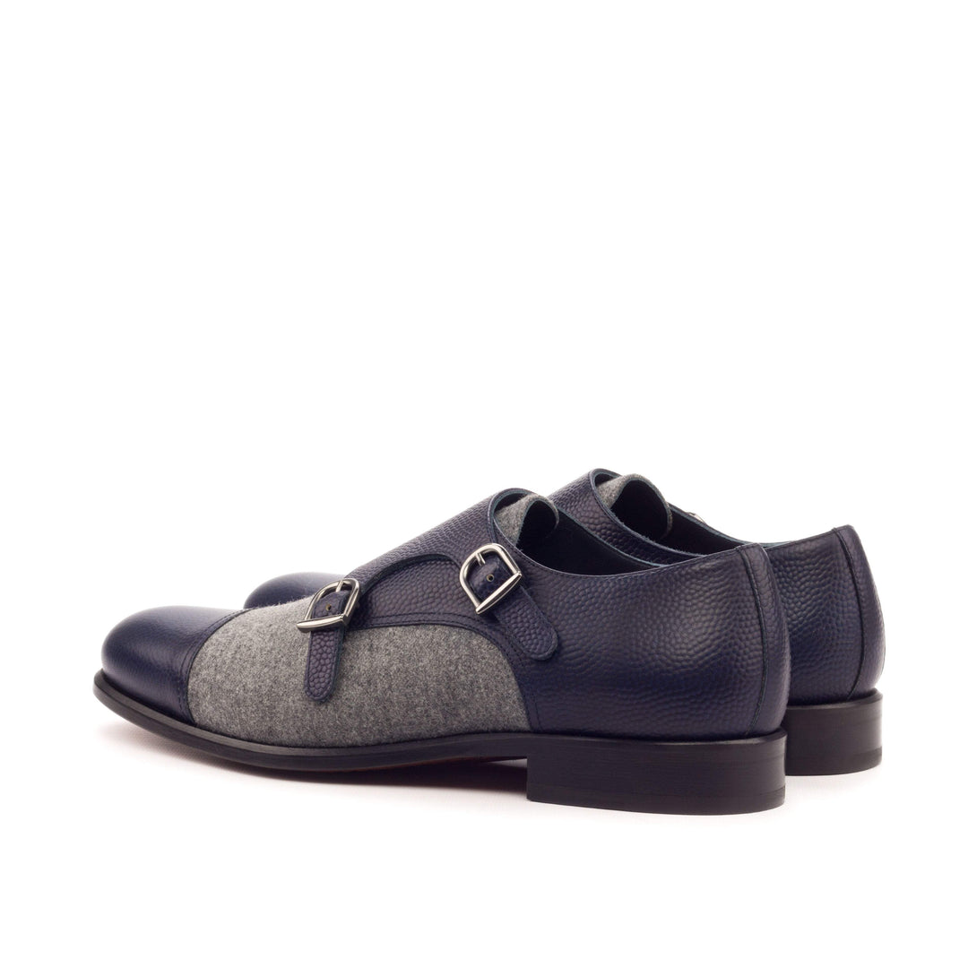 Men's Double Monk Shoes Leather Grey Blue 3441 4- MERRIMIUM