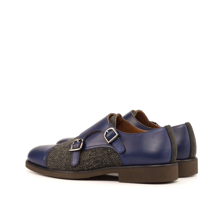 Men's Double Monk Shoes Leather Grey Blue 3713 4- MERRIMIUM