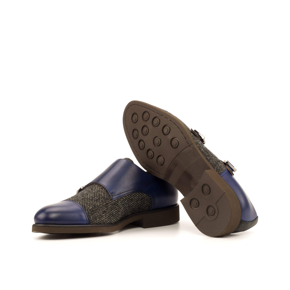 Men's Double Monk Shoes Leather Grey Blue 3713 2- MERRIMIUM